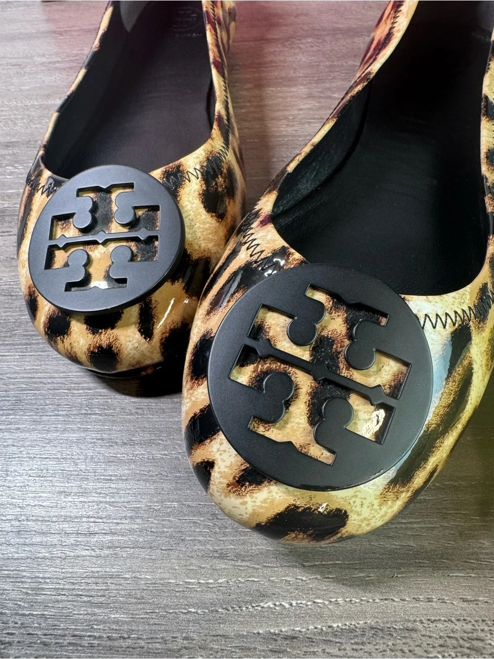Tory Burch Patent Leather Leopard Print Travel Ballet Flats Sz 9 RARE $258